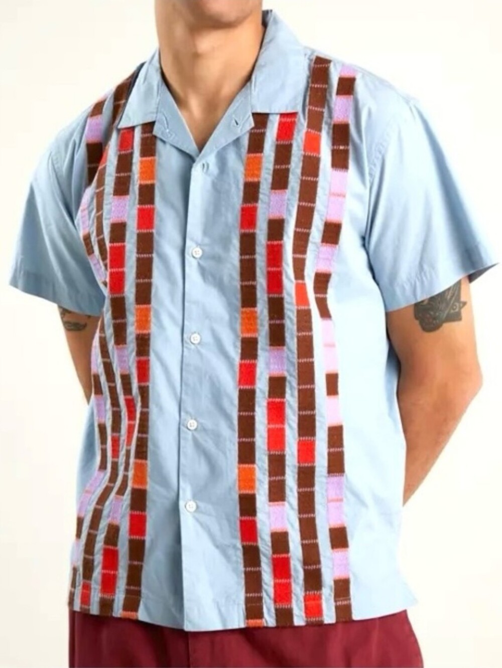 OBEY Blue Organic Cotton Jules Woven Button Down Embroidered Front Size XL